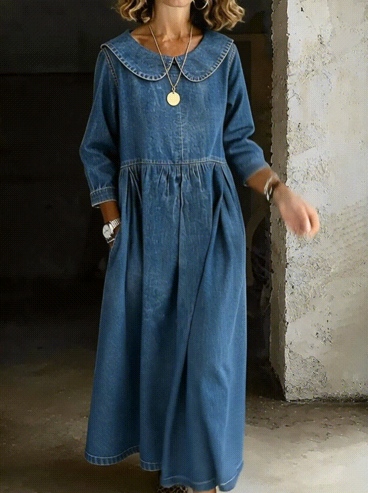 Clara | Robe en denim col Claudine