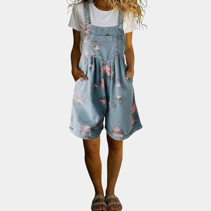 Judy | Combinaison en denim fleuri lavé vintage