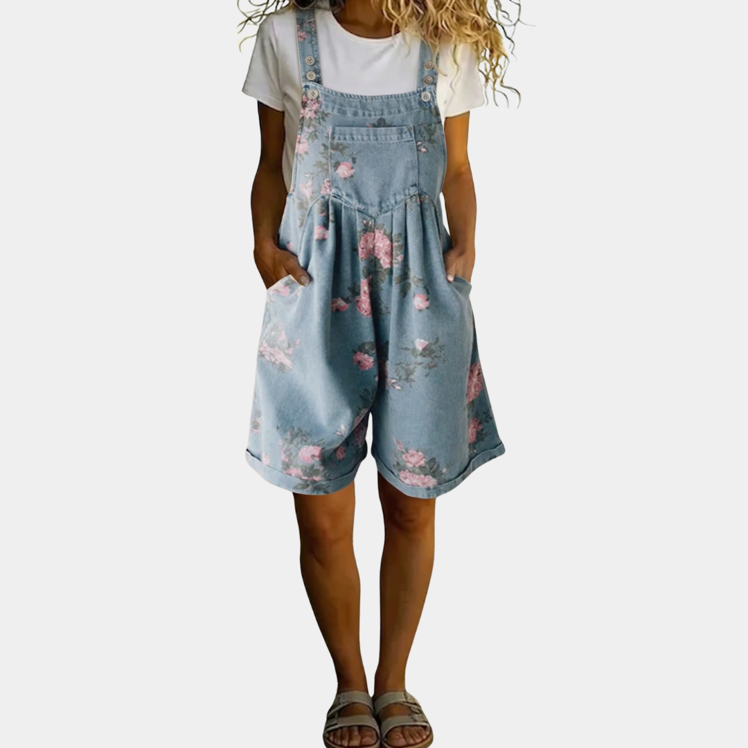 Judy | Combinaison en denim fleuri lavé vintage