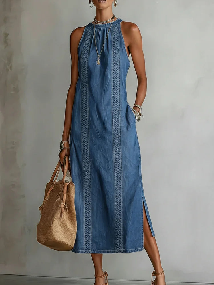 Julia | Robe en denim rétro à dentelle