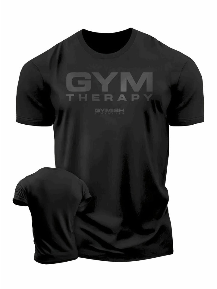 Heren T-shirt, GYM THERAPY Motivatiepatroon Heat Transfer Print - Unisex Fun Tee, Ronde Hals Korte Mouw, 100% Polyester Knit Stof, Lichte Stretch Ademend Casual Kleding voor Alle Seizoenen