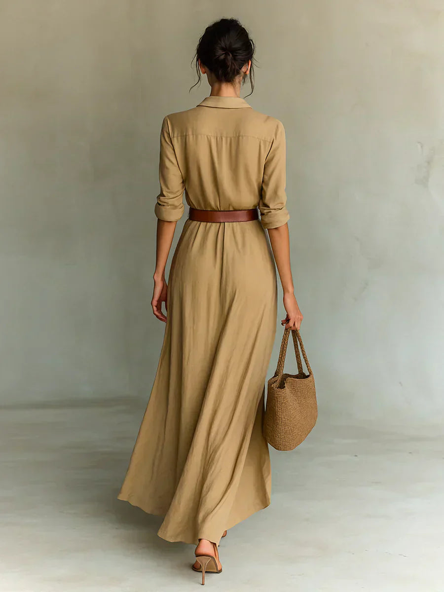Camille™ | Robe maxi avec col et ceinture à la taille