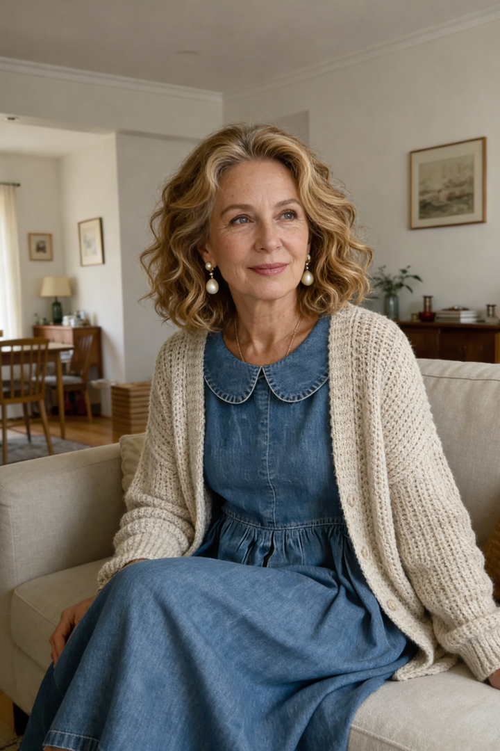Clara | Robe en denim col Claudine