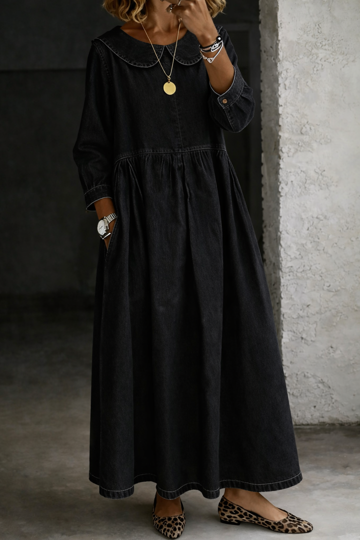Clara | Robe en denim col Claudine