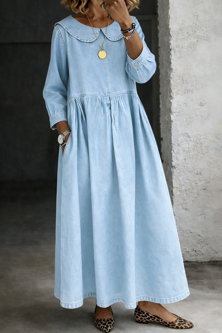 Clara | Robe en denim col Claudine