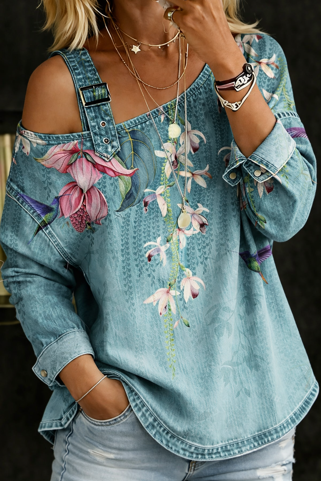 Danielle | Top en denim épaules dénudées