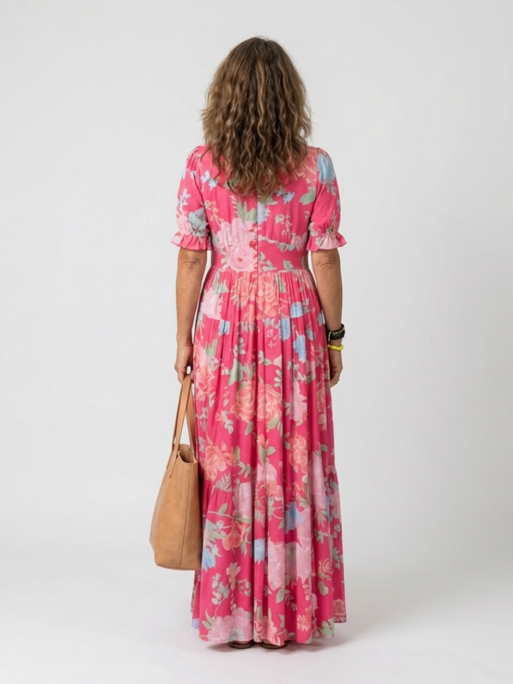 Lone | Short Sleeve V Neck Floral Midi Dress