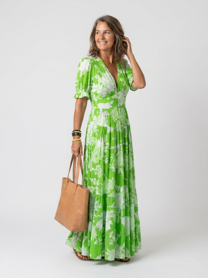 Lone | Short Sleeve V Neck Floral Midi Dress