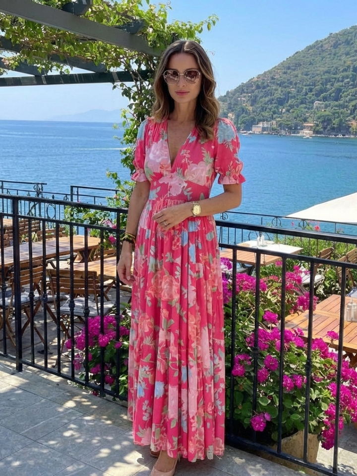 Lone | Short Sleeve V Neck Floral Midi Dress