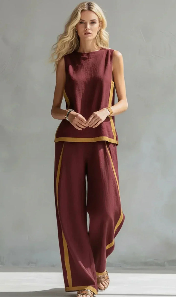 Marguerite | Ensemble gilet et pantalon chic-décontracté aux finitions bicolores