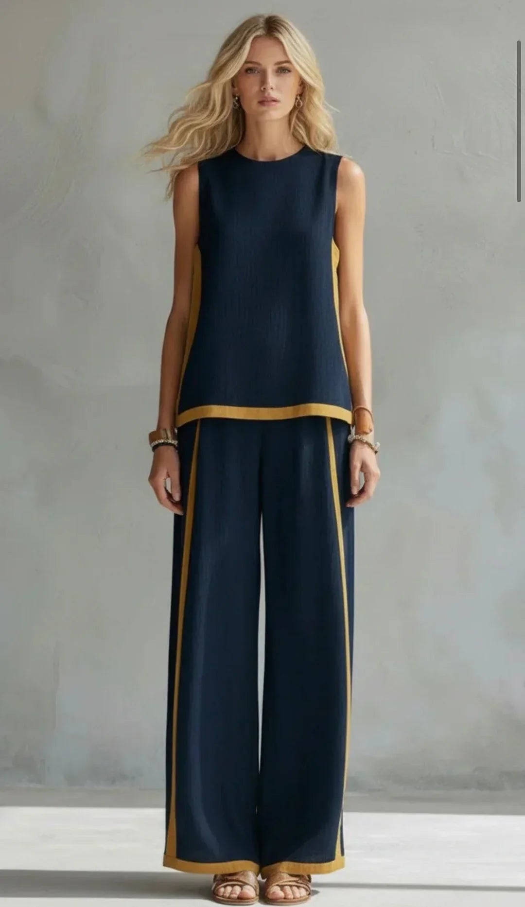 Marguerite | Ensemble gilet et pantalon chic-décontracté aux finitions bicolores