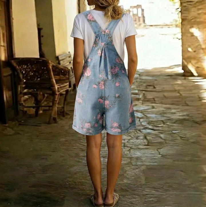 Judy | Combinaison en denim fleuri lavé vintage
