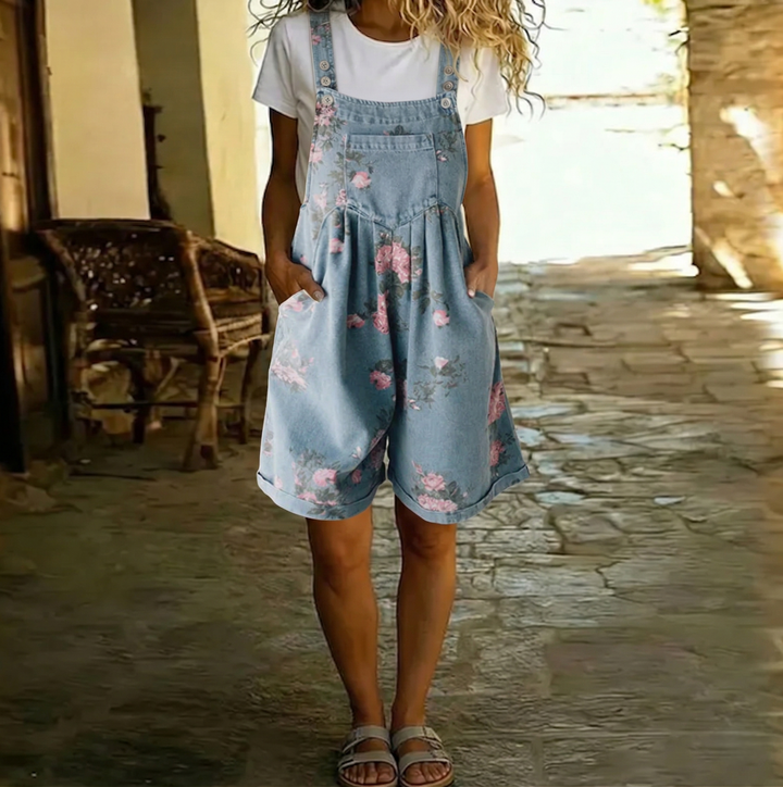 Judy | Combinaison en denim fleuri lavé vintage