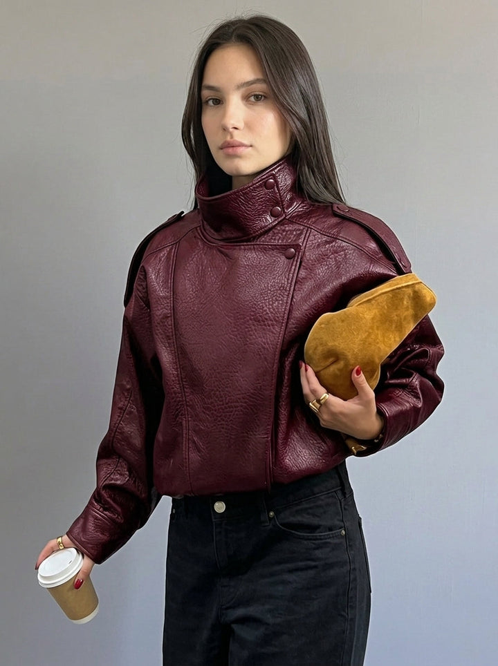 VANYA™ – Vintage Lychee-Texture Leather Jacket