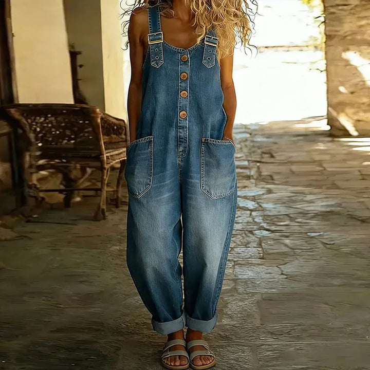 Mae | Salopette effet denim coton doux vintage à bretelles réglables