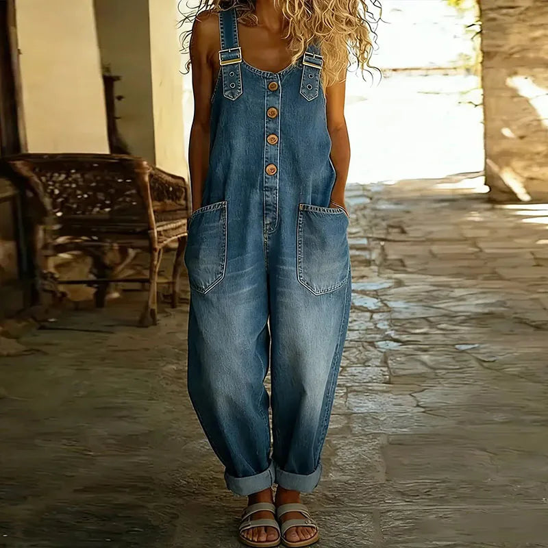 Mae | Salopette effet denim coton doux vintage à bretelles réglables
