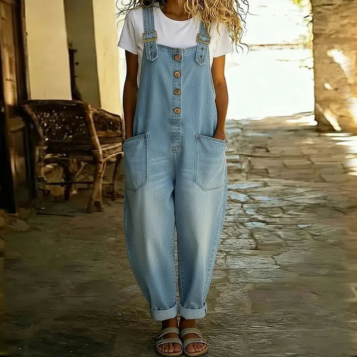 Mae | Salopette effet denim coton doux vintage à bretelles réglables