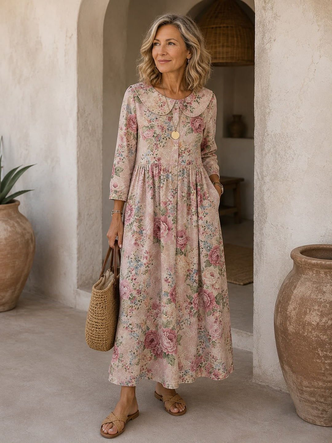 Brooklyn | Robe en denim à col fleuri