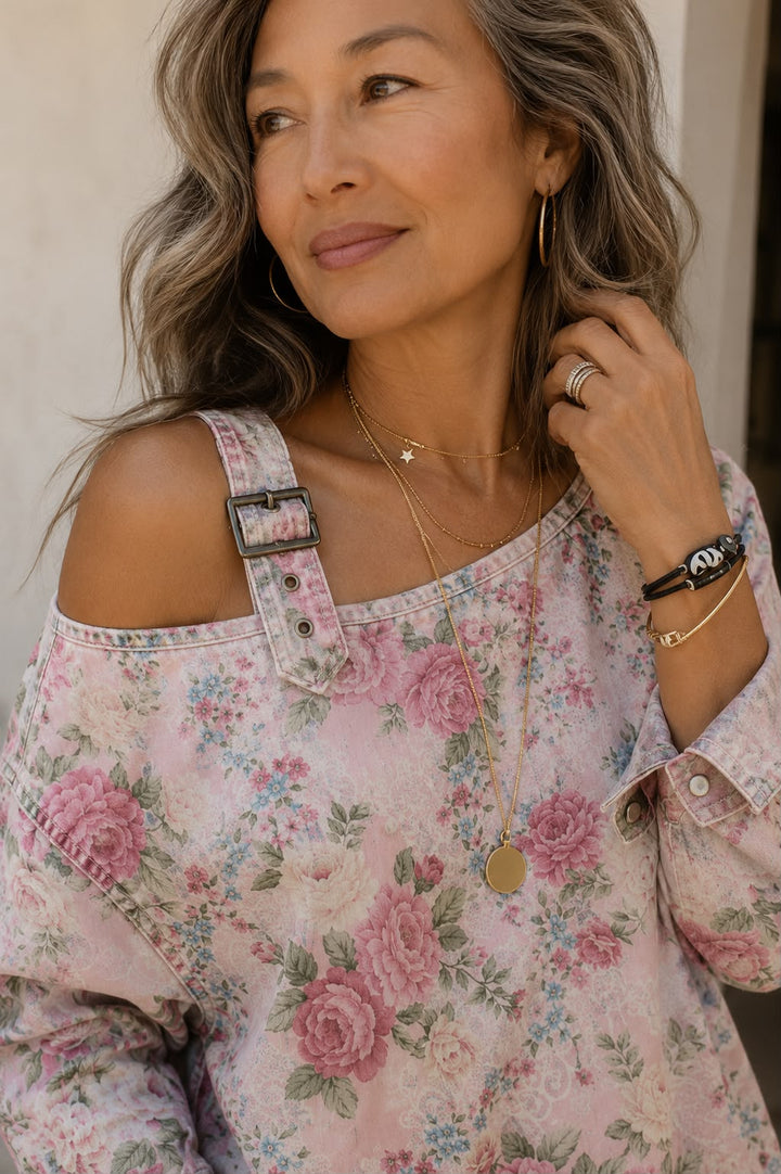 Brooklyn | Robe en denim à col fleuri