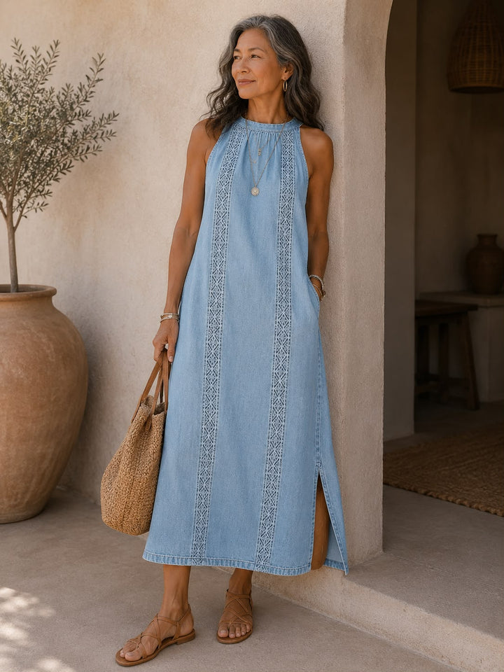 Julia | Robe en denim rétro à dentelle