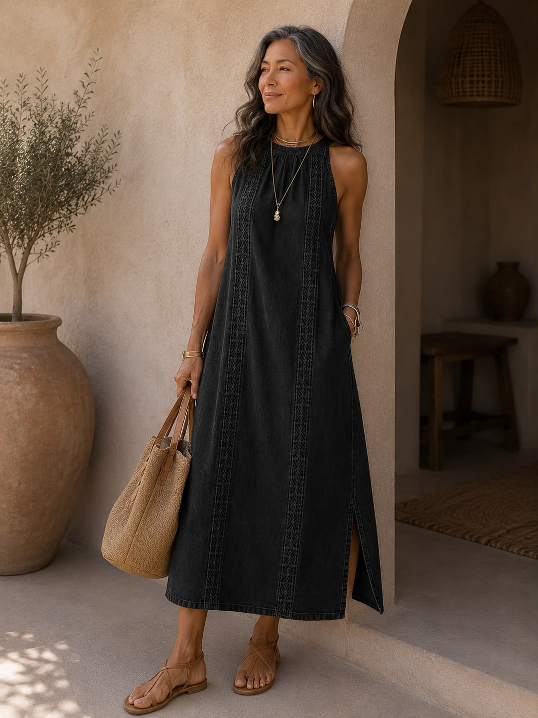 Julia | Robe en denim rétro à dentelle