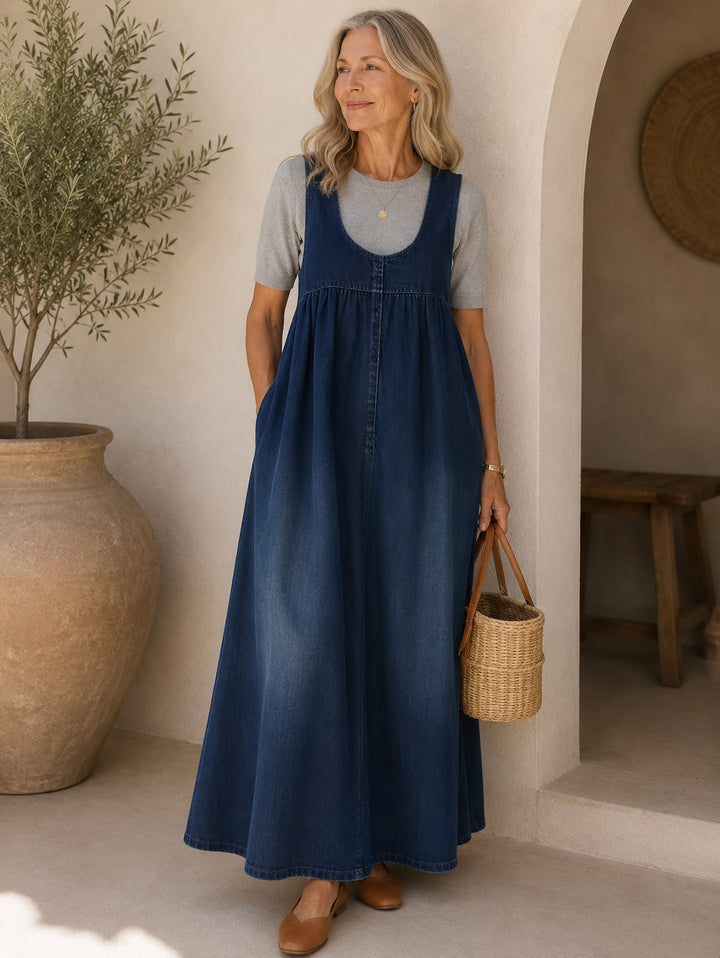 Karen | Robe maxi en denim lavé vintage toucher coton