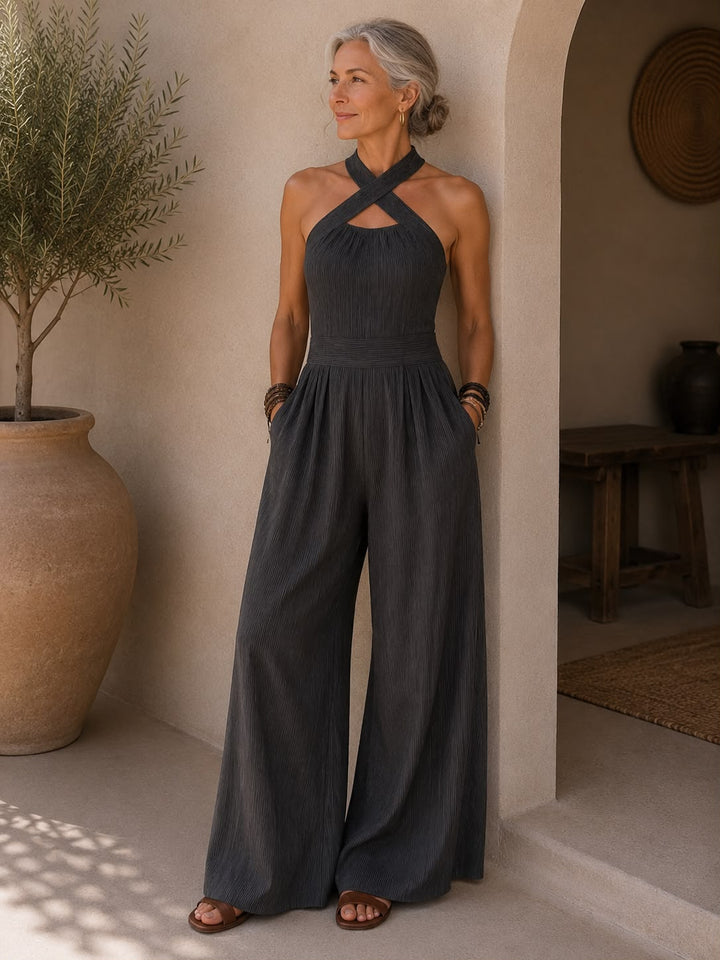 Bianca - Combinaison grise avec décolleté croisé au design sophistiqué