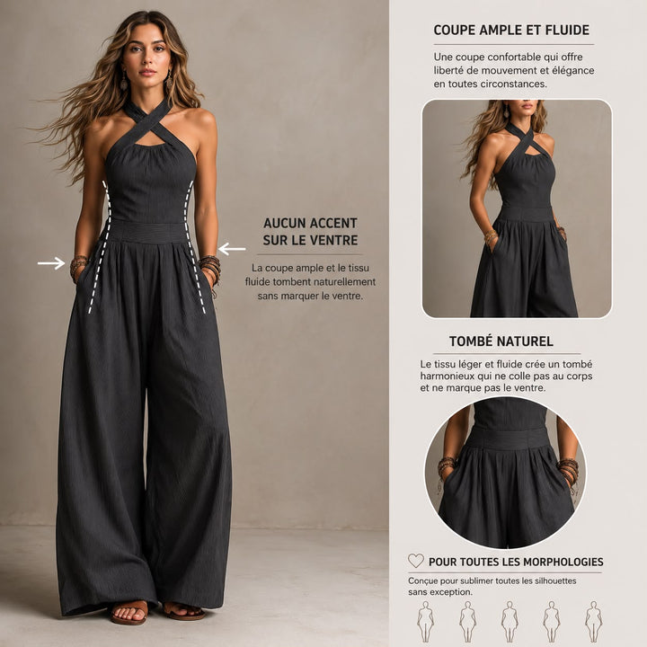Bianca - Combinaison grise avec décolleté croisé au design sophistiqué