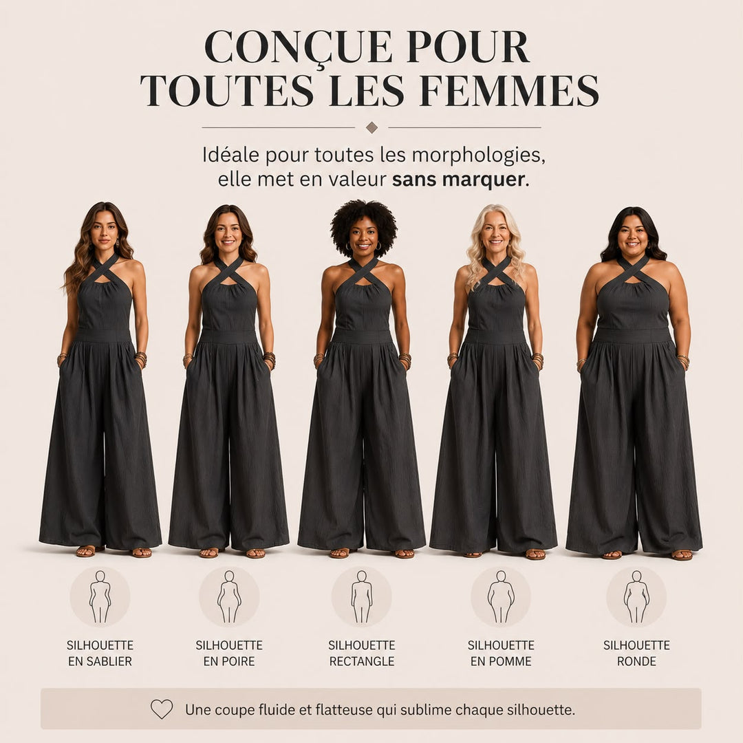 Bianca - Combinaison grise avec décolleté croisé au design sophistiqué
