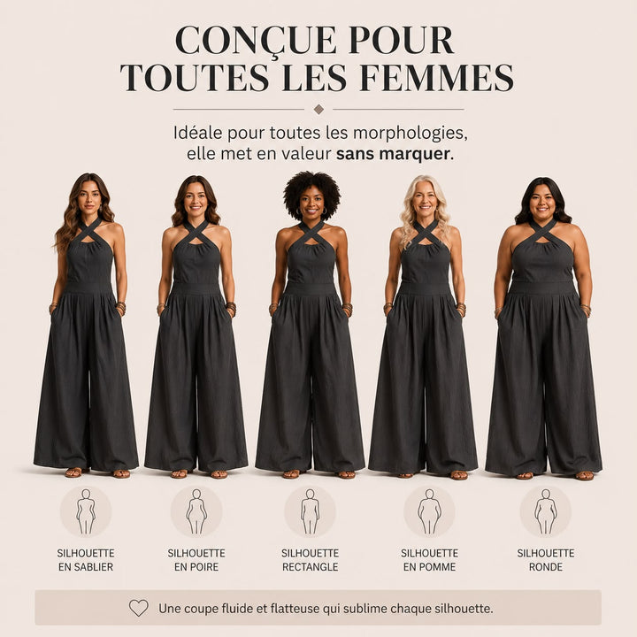 Bianca - Combinaison grise avec décolleté croisé au design sophistiqué
