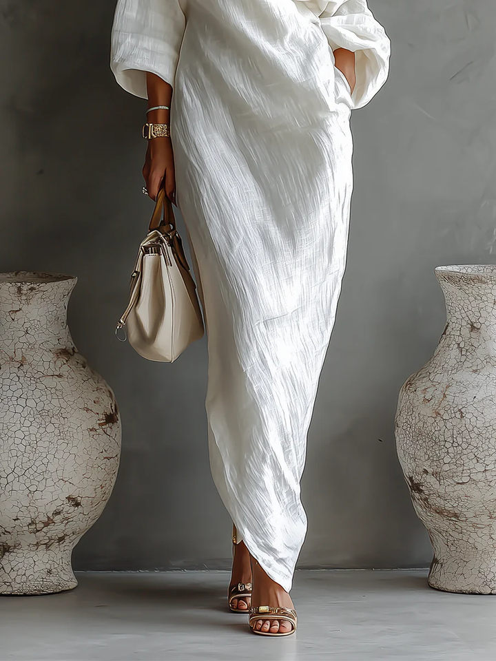 Elise™ | Élégant robe maxi à une épaule en blanc