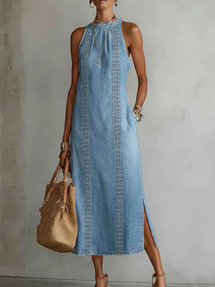 Julia | Robe en denim rétro à dentelle