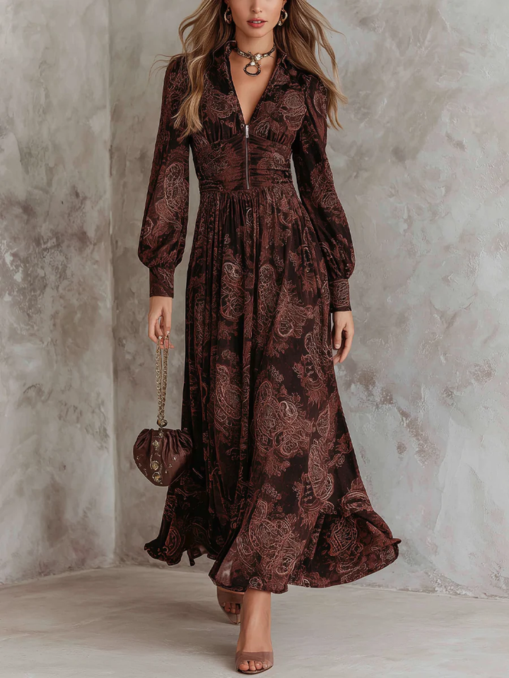 Ariane™ | Robe maxi avec imprimé paisley et taille cintrée