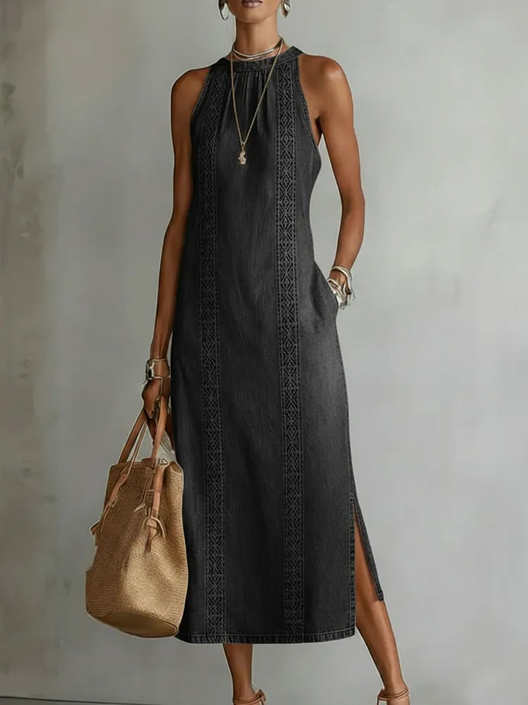 Julia | Robe en denim rétro à dentelle