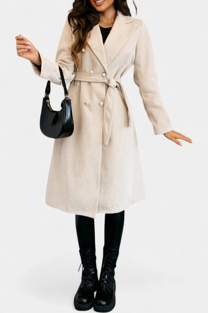 Miguelle Double-Breasted Coat with Tie Belt