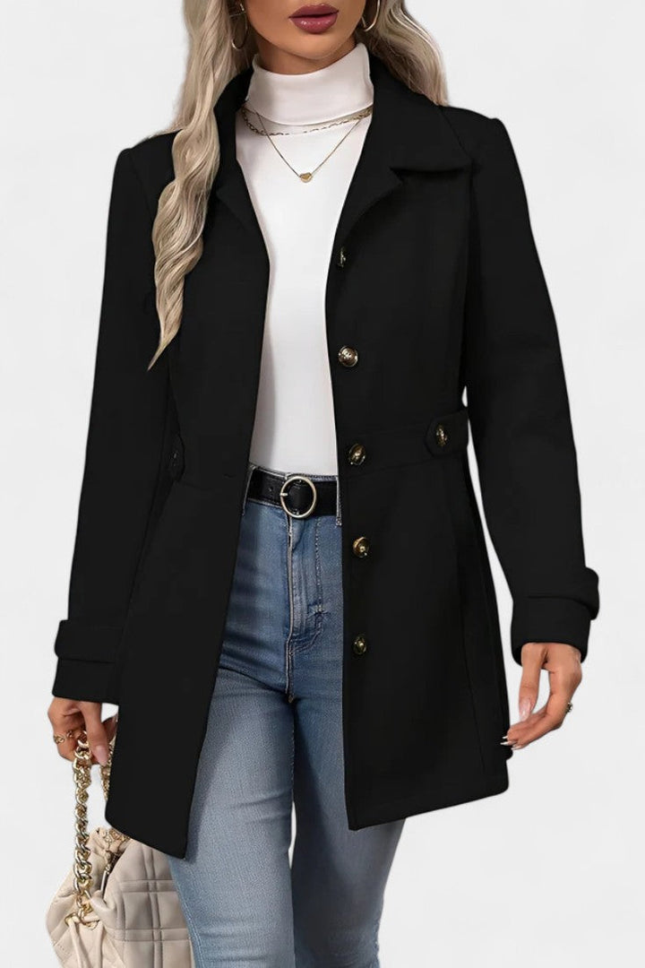 Cléophée Elegant Mid-Length Coat with Adjustable Belt