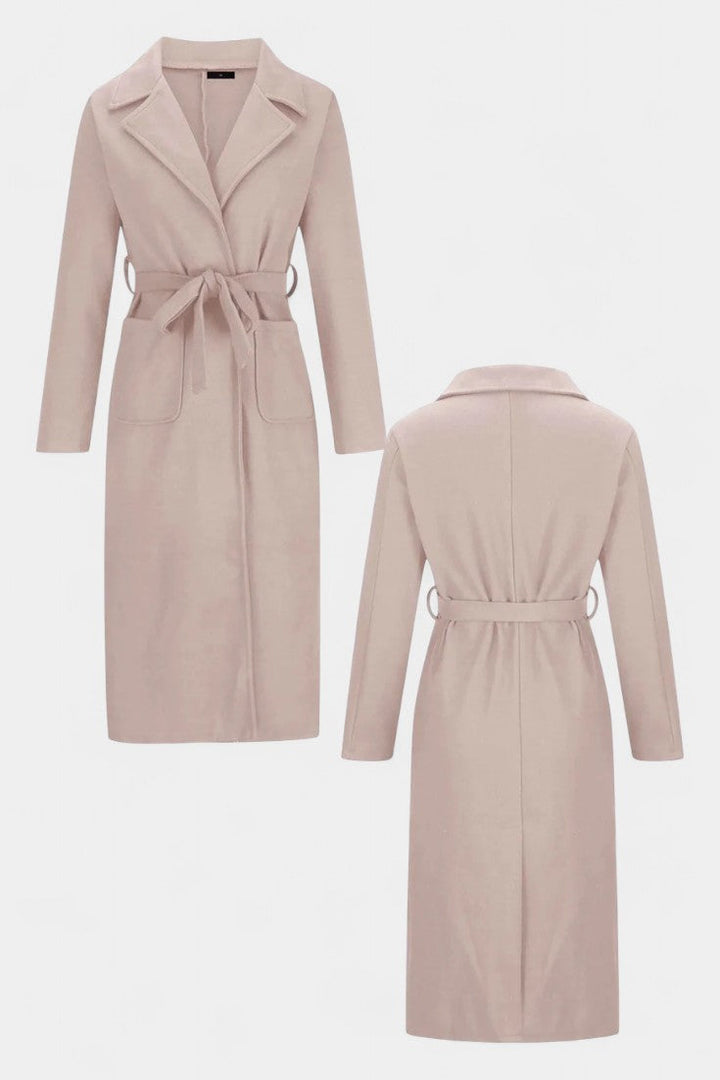 Capucine Belted Coat with Notched Collar and Pockets