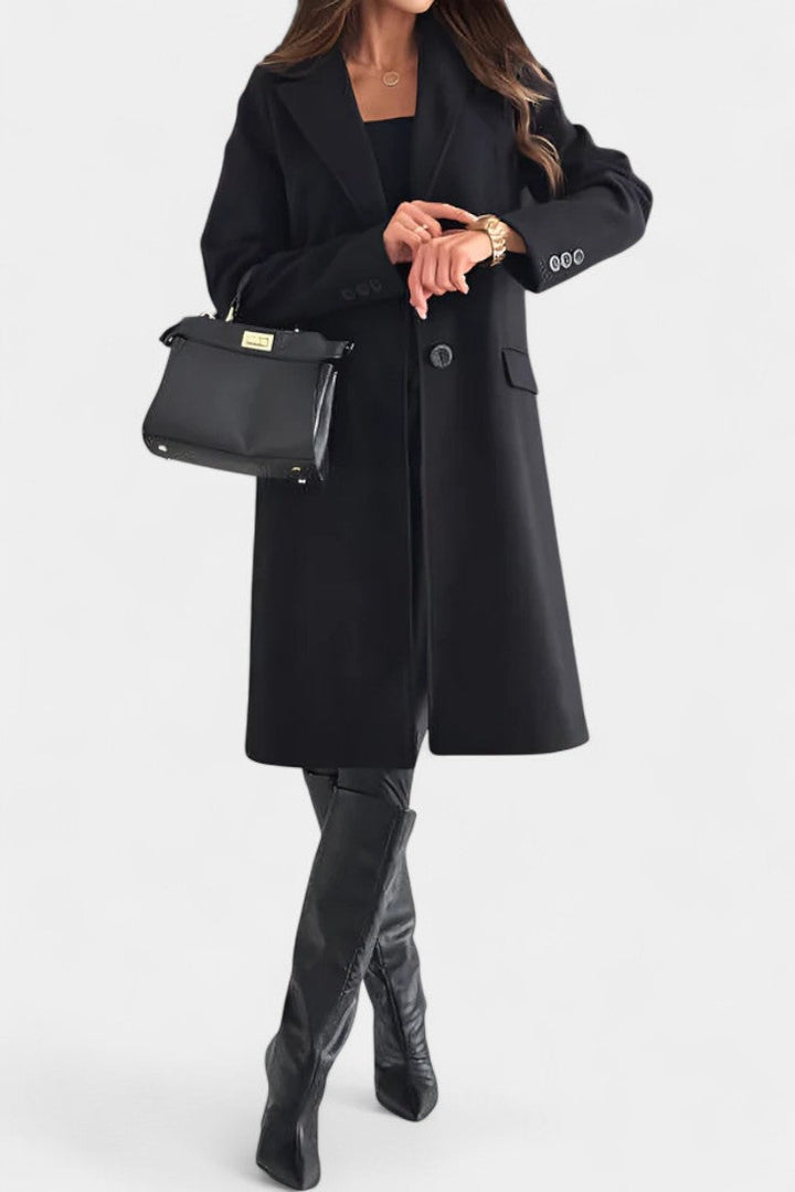 Armande Mid-Length Coat with Single Button and Notched Collar