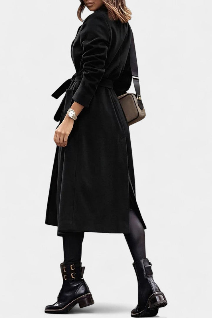 Capucine Belted Coat with Notched Collar and Pockets