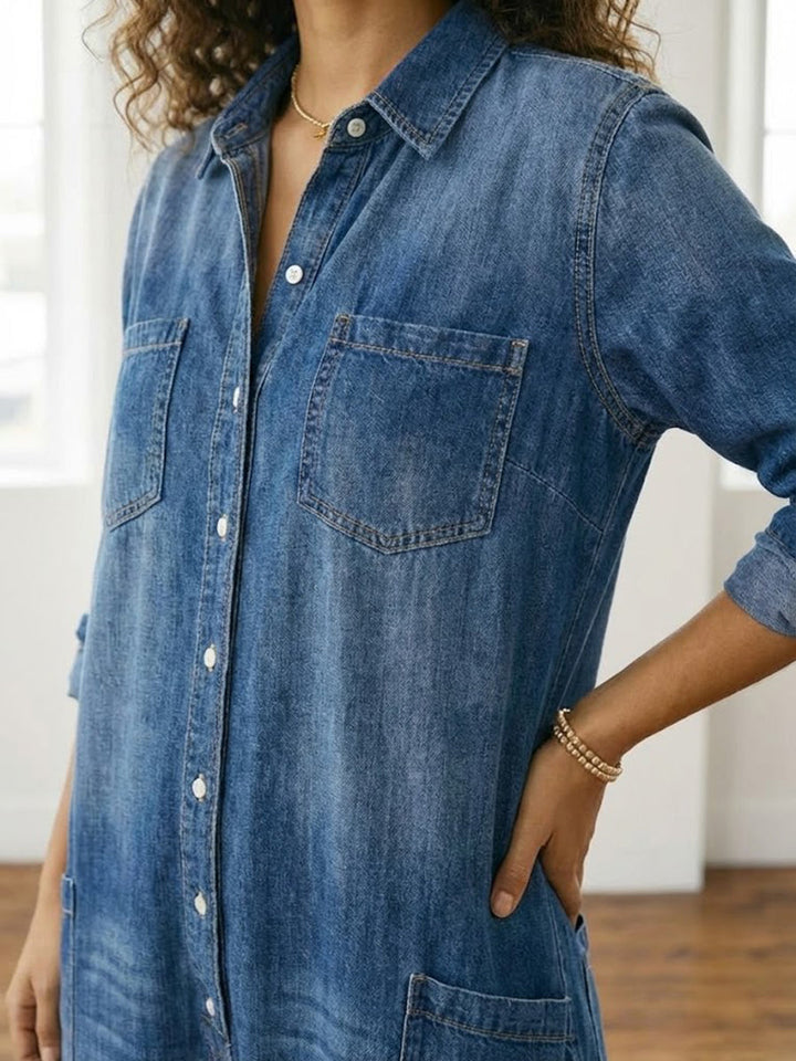 Diana | Combinaison en denim coton lavé vintage à fermeture boutonnée