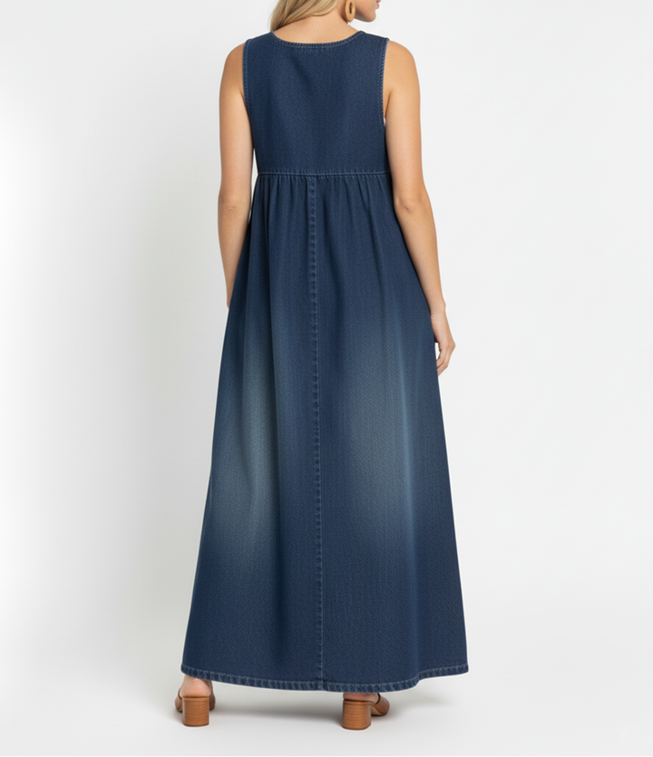 Karen | Robe maxi en denim lavé vintage toucher coton