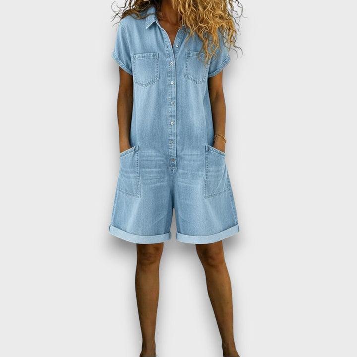 Joan | Salopette courte effet denim coton vintage