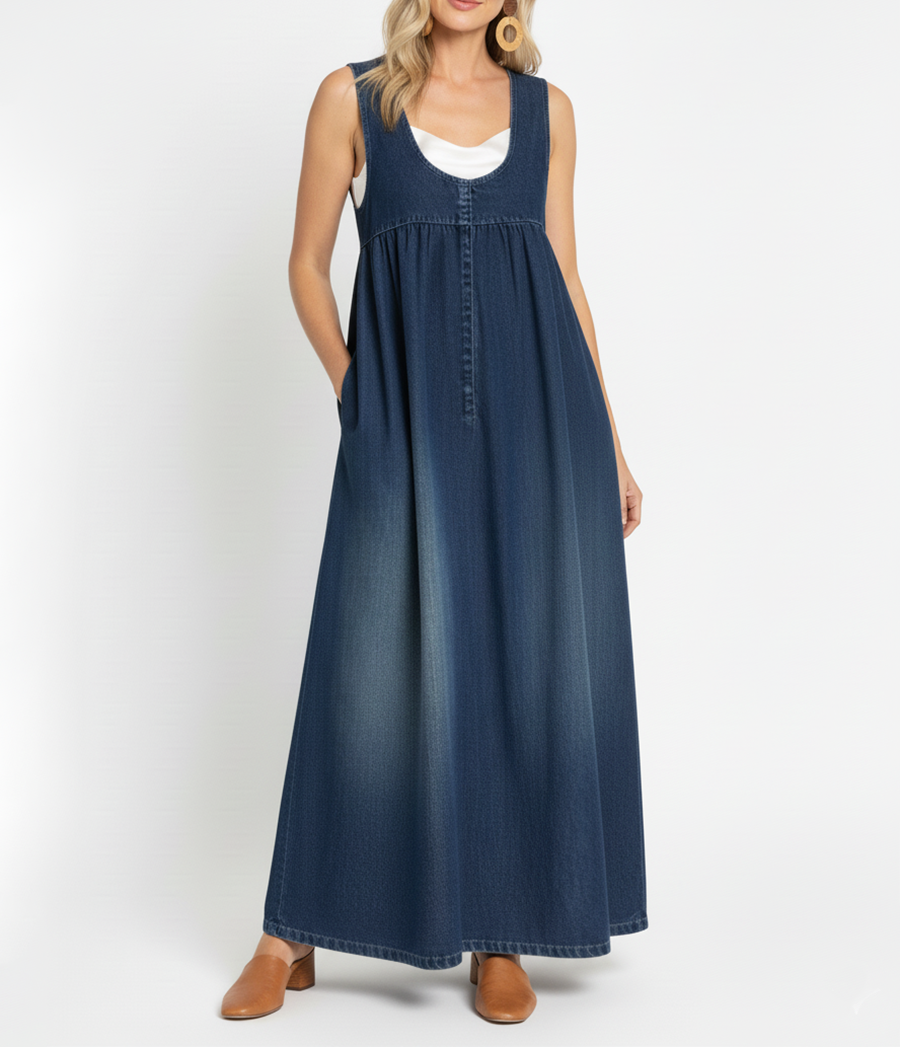 Karen | Robe maxi en denim lavé vintage toucher coton