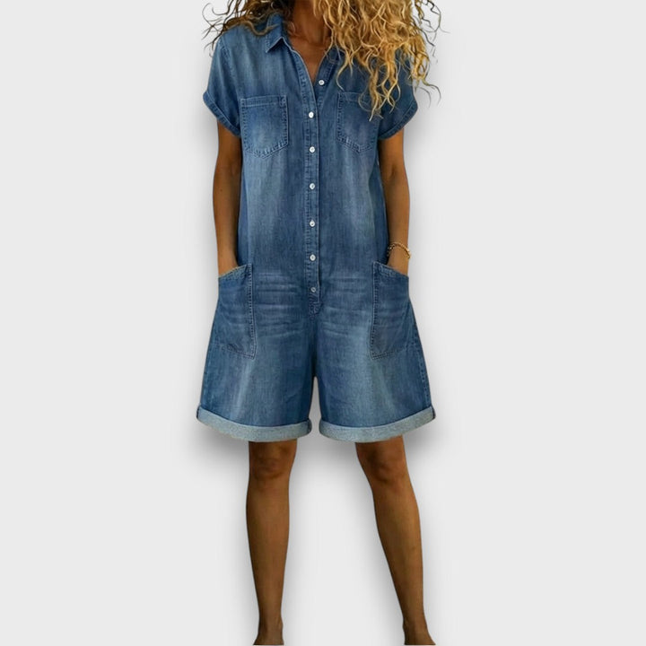 Joan | Salopette courte effet denim coton vintage