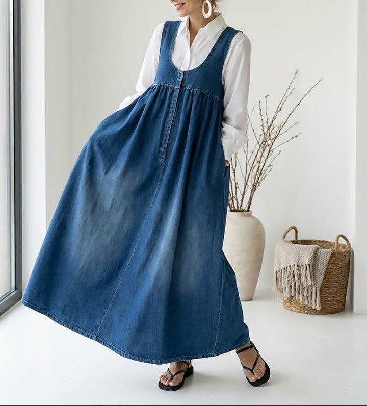 Karen | Robe maxi en denim lavé vintage toucher coton