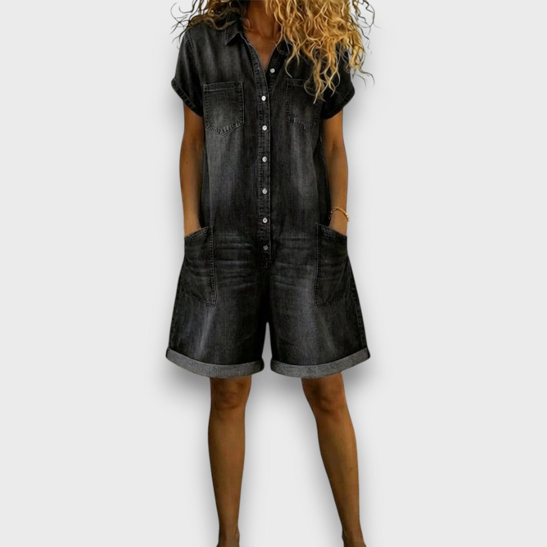 Joan | Salopette courte effet denim coton vintage