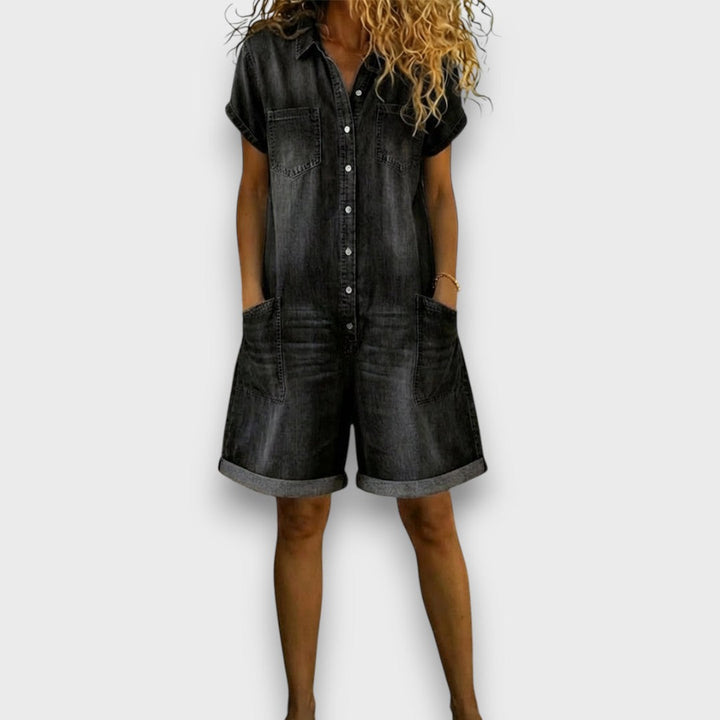 Joan | Salopette courte effet denim coton vintage