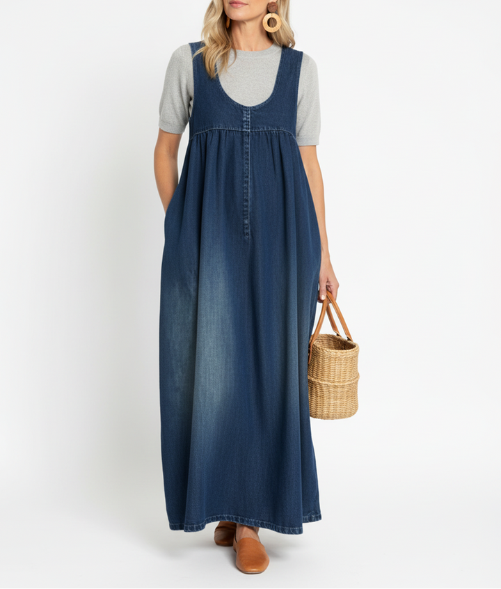 Karen | Robe maxi en denim lavé vintage toucher coton