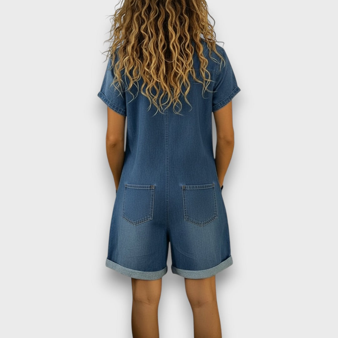 Joan | Salopette courte effet denim coton vintage