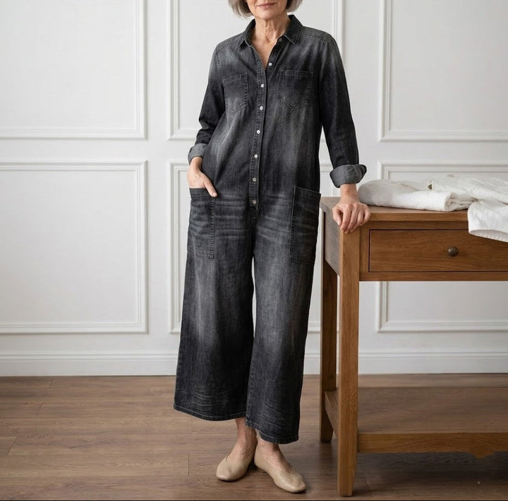 Diana | Combinaison en denim coton lavé vintage à fermeture boutonnée